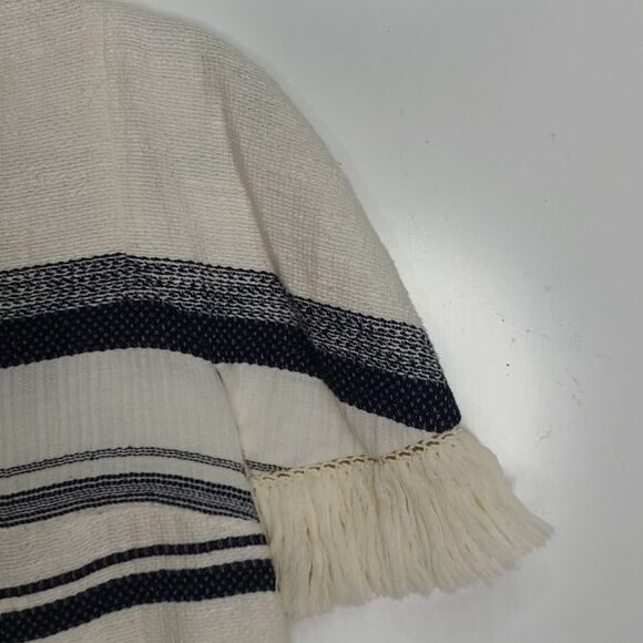 NOON BY NOOR 8 FRINGE SLEEVE POCKETS NAVY BLUE CREAM TEXTURED LINED LUXE DRESS - Picture 6 of 7